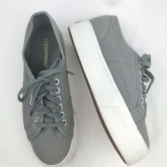 Superga Light Gray Canvas Platform Lace Up Sneakers - Picture 1 of 15